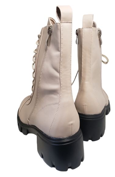 Nasty Gal Zip the Small Talk Lace-Up Biker Boots Beige Size 8 - Picture 7 of 15